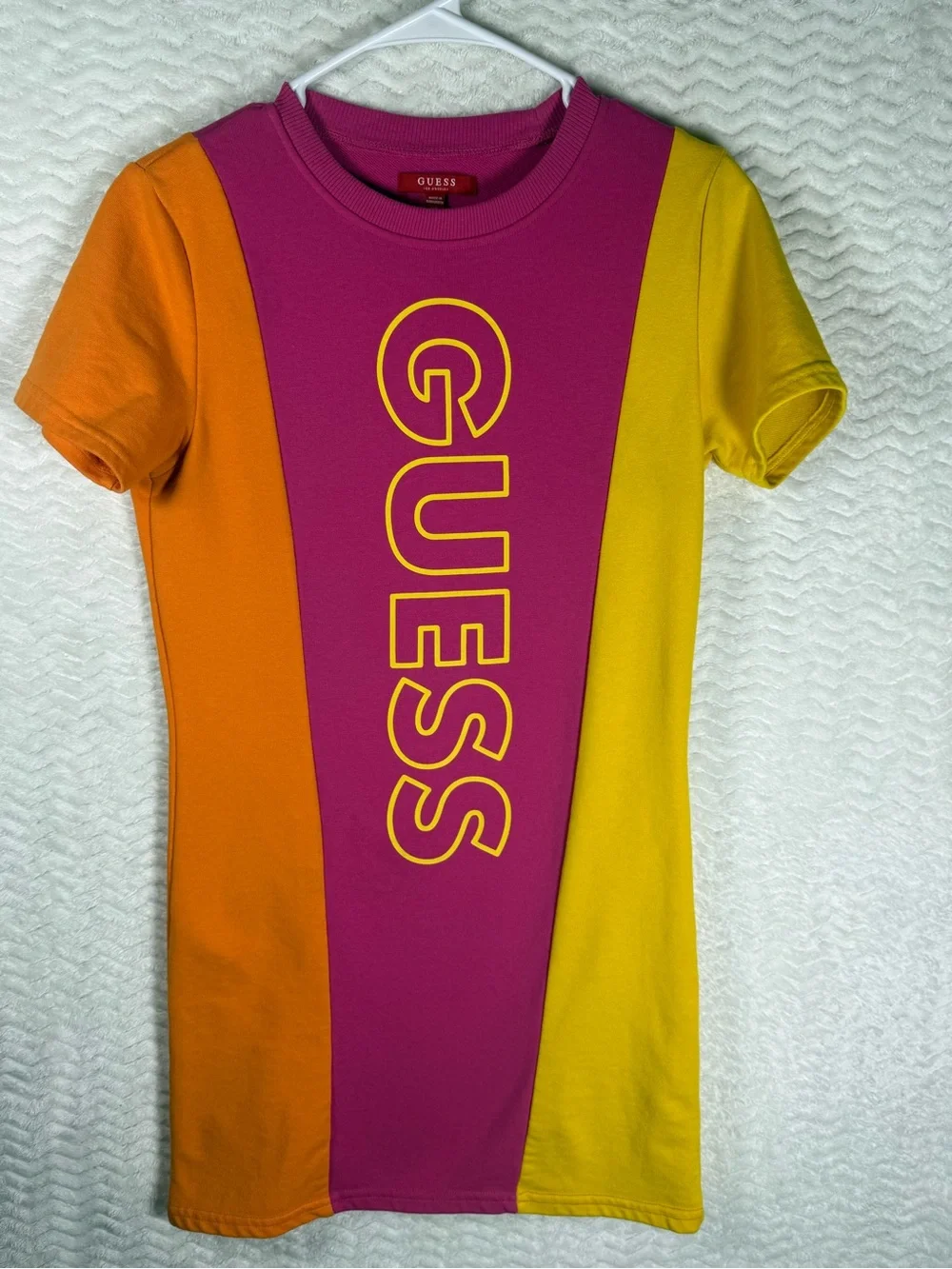 GUESS Colorblock Pink Orange Yellow Logo Dress - Picture 1 of 8